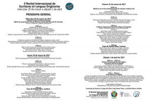 Programación del II Recital Internacional de Escritores en Lenguas Originarias