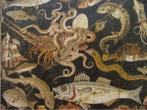 Mosaico con diversas especies marinas