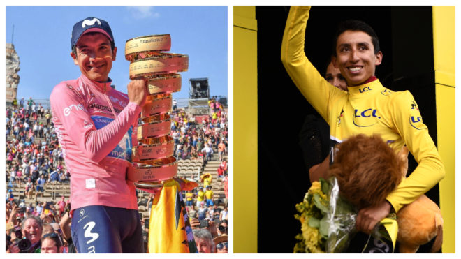 Foto: AFP (2019) – Richard Carapaz y Egan Bernal ganaron el Giro y el Tour de este año respectivamente. 