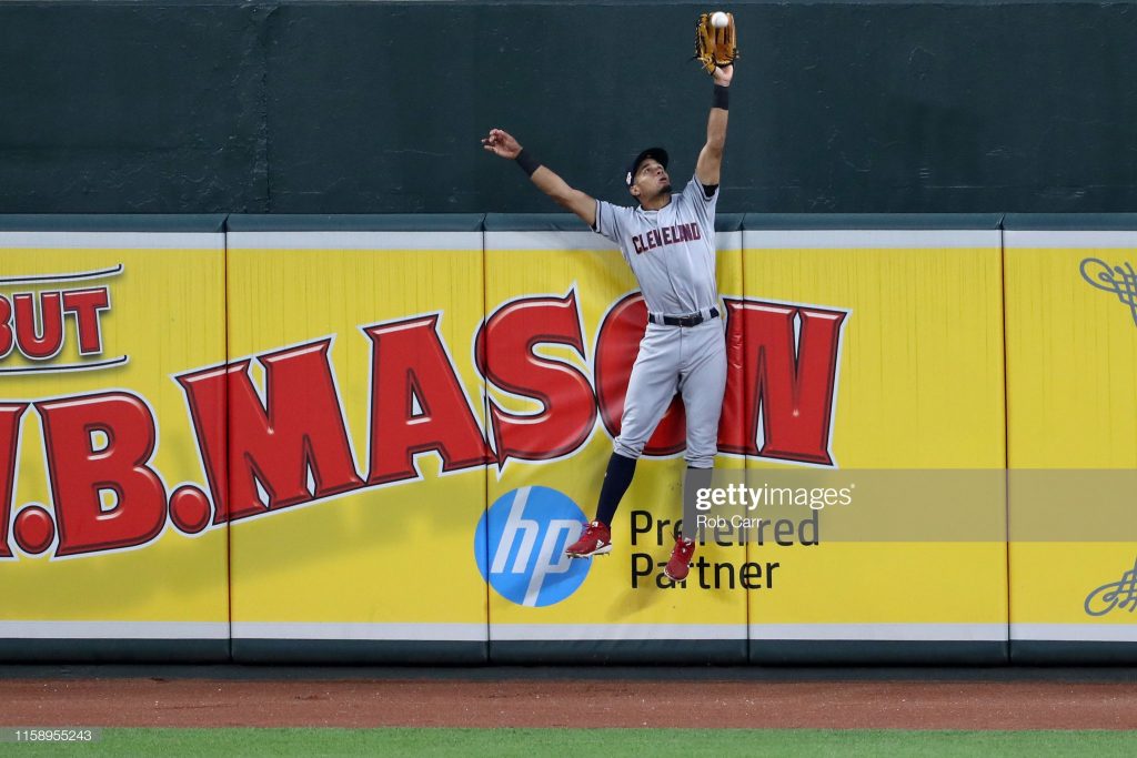 BALTIMORE, MARYLAND - JUNE 28: Oscar Mercado #35 of the Cleveland Indians catches a ball hit by Chance Sisco #15 of the Baltimore Orioles (not pictured) for the third out of the fifth inning at Oriole Park at Camden Yards on June 28, 2019 in Baltimore, Maryland. (Photo by Rob Carr/Getty Images)