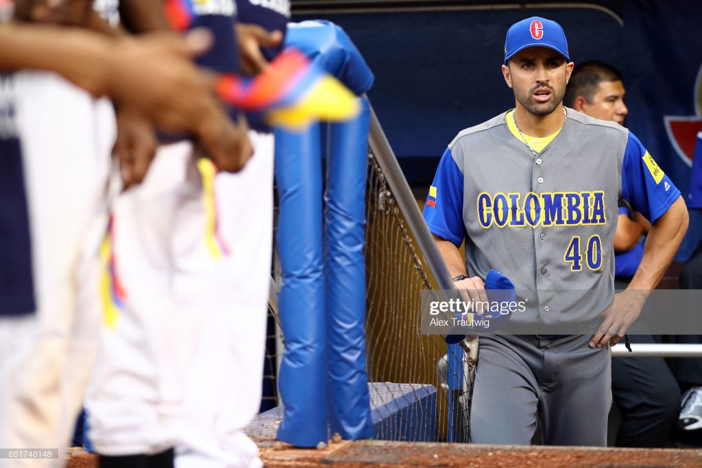 MIAMI, FL - MARCH 10: Manager Luis Urueta #40 looks on from the dugout prior to Game 2 Pool C of the 2017 World Baseball Classic against Team USA on Friday, March 10, 2017 at Marlins Park in Miami, Florida. (Photo by Alex Trautwig/WBCI/MLB via Getty Images)