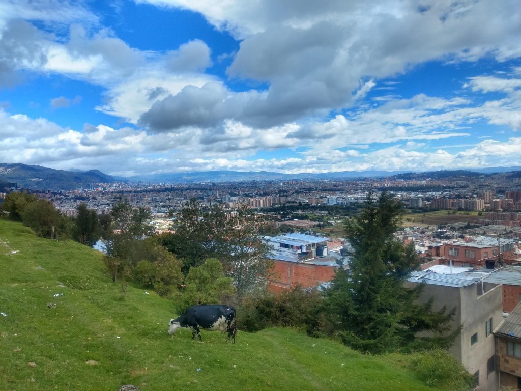 A view of Bogotá, Colombia, looking towards the centre from the hills in the northeast.