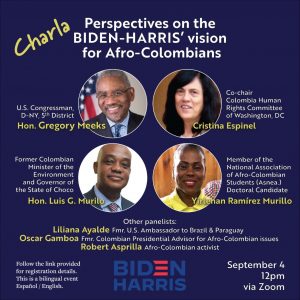 Flyer charla afrocolombianos Biden-Harris