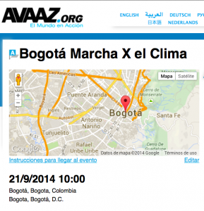 Por iniciativa ciudadana global que coordina la comunidad Avaaz, habrá marchas en cerca de 2000 ciudades de todo el mundo el 21 de septiembre de 2014