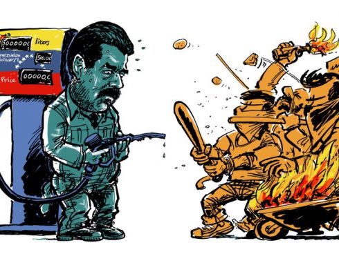 Weak spot Maduro. Caricatura de Maarten Wolterink. Tomada de: Cartoon Movement (https://www.cartoonmovement.com/cartoon/39083)