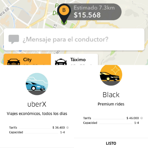 Comparativo entre Uber y otra aplicación, el mismo recorrido, el mismo día, a la misma hora.