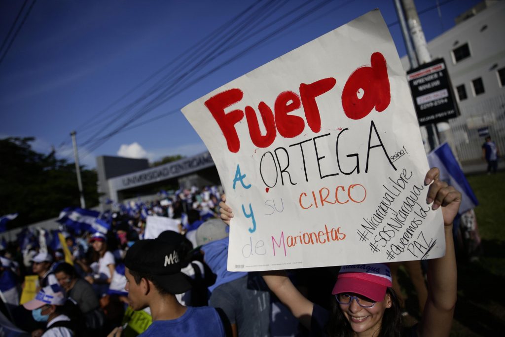03-04-2018. EFE/Bienvenido Velasco. Estudiantes participan en una protesta contra el Gobierno de Daniel Ortega.