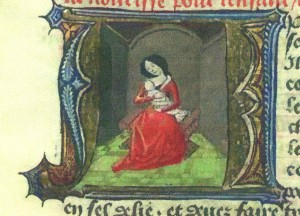 Mujer lactando. Imagen iluminada del libro Régime du corps