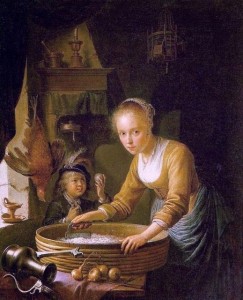 Mujer cortando cebollas. Guerrit Dou