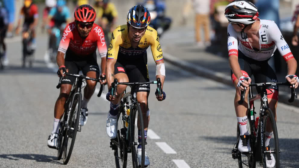 Tadej Pogacar, Primoz Roglic y Nairo Quintana, durante la etapa 8 del Tour de Francia 2020