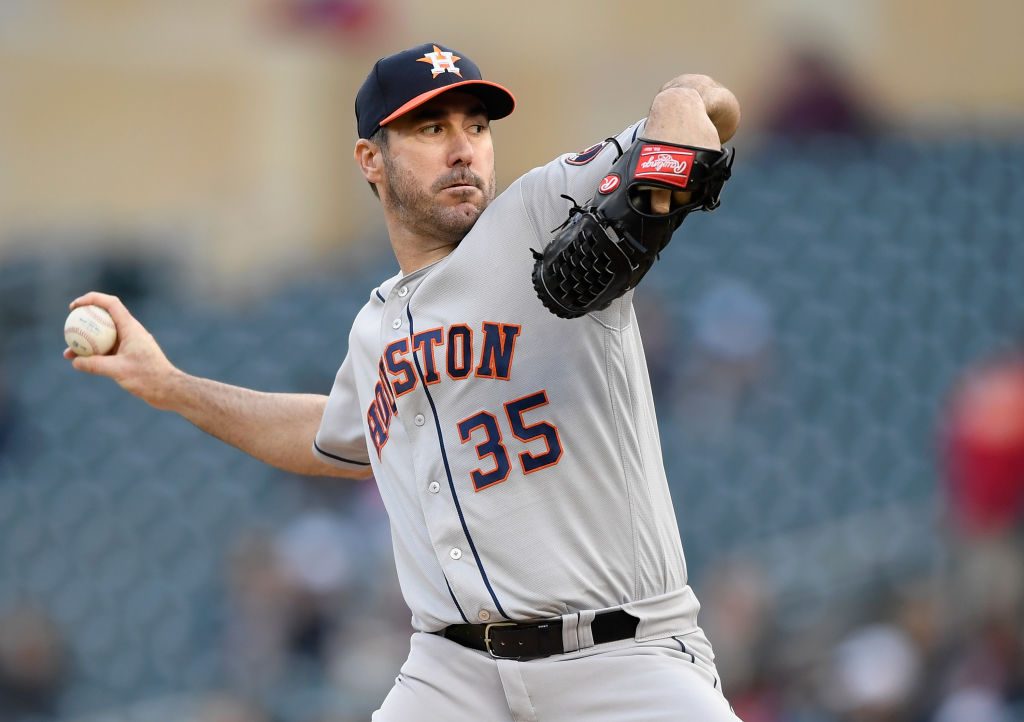 MINNEAPOLIS, MN - APRIL 29: Justin Verlander #35 of the Houston Astros delivers a pitch against the Minnesota Twins during the first inning of the game on April 29, 2019 at Target Field in Minneapolis, Minnesota. (Photo by Hannah Foslien/Getty Images)