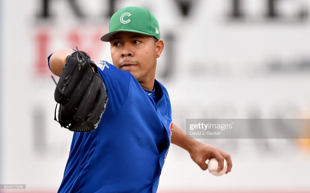 LAS VEGAS, NV - MARCH 17: Jose Quintana #62 of the Chicago Cubs pitches against the Cleveland Indians during an exhibition game at Cashman Field on March 17, 2018 in Las Vegas, Nevada. (Photo by David J. Becker/Getty Images)