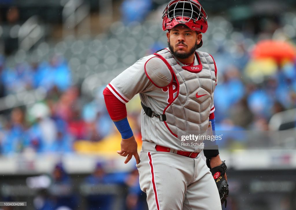 NEW YORK, NY - SEPTEMBER 09: Jorge Alfaro #38 of the Philadelphia Phillies in action against the New York Mets during a game at Citi Field on September 9, 2018 in the Flushing neighborhood of the Queens borough of New York City. The Mets defeated the Phillies 6-4. (Photo by Rich Schultz/Getty Images)