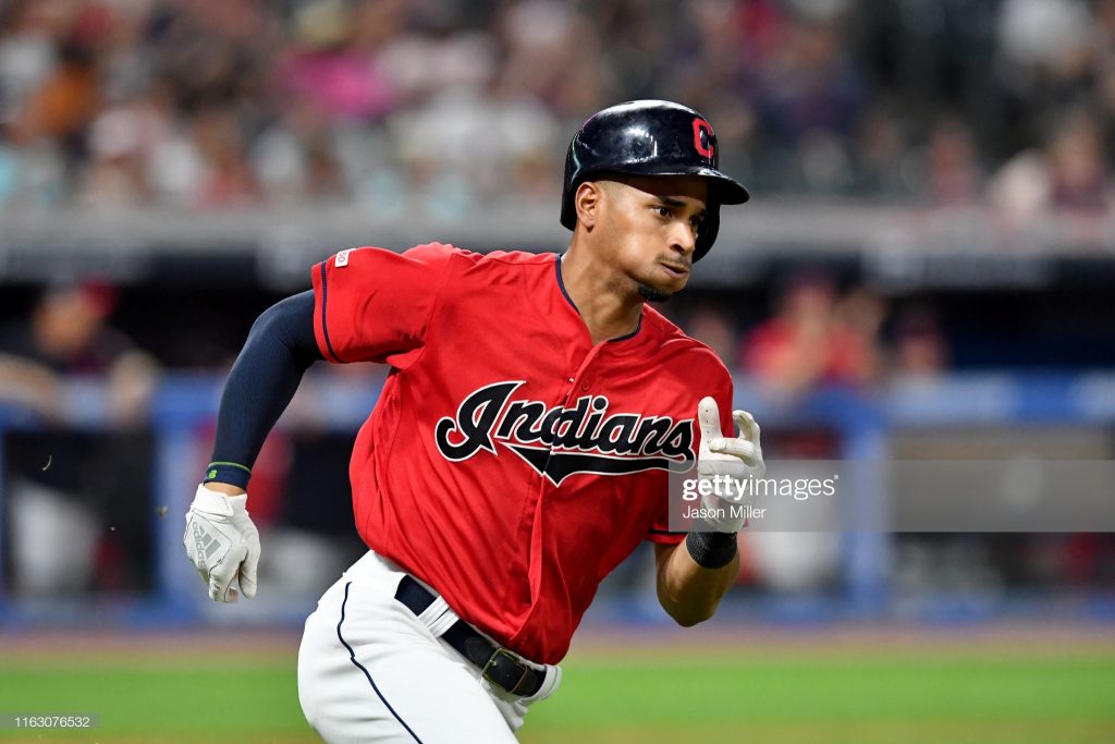 CLEVELAND, OHIO - JULY 19: Oscar Mercado #35 of the Cleveland Indians runs out an RBI single during the sixth inning against the Kansas City Royals at Progressive Field on July 19, 2019 in Cleveland, Ohio. (Photo by Jason Miller/Getty Images)
