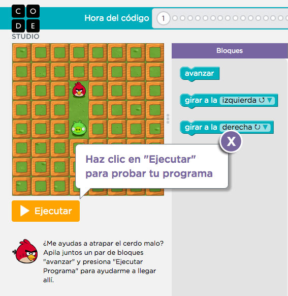 Juego en línea para aprender código con Angry Birds