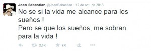 Tuit de Joan Sebastian. Tomado de su cuenta de Twitter. 