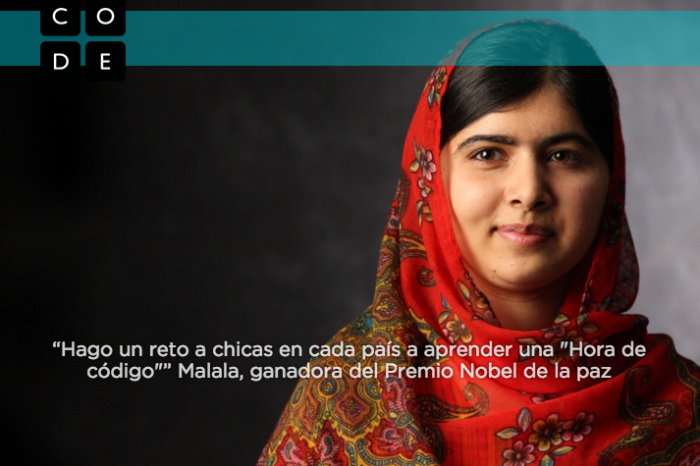 Foto de Malala invitando a aprender código