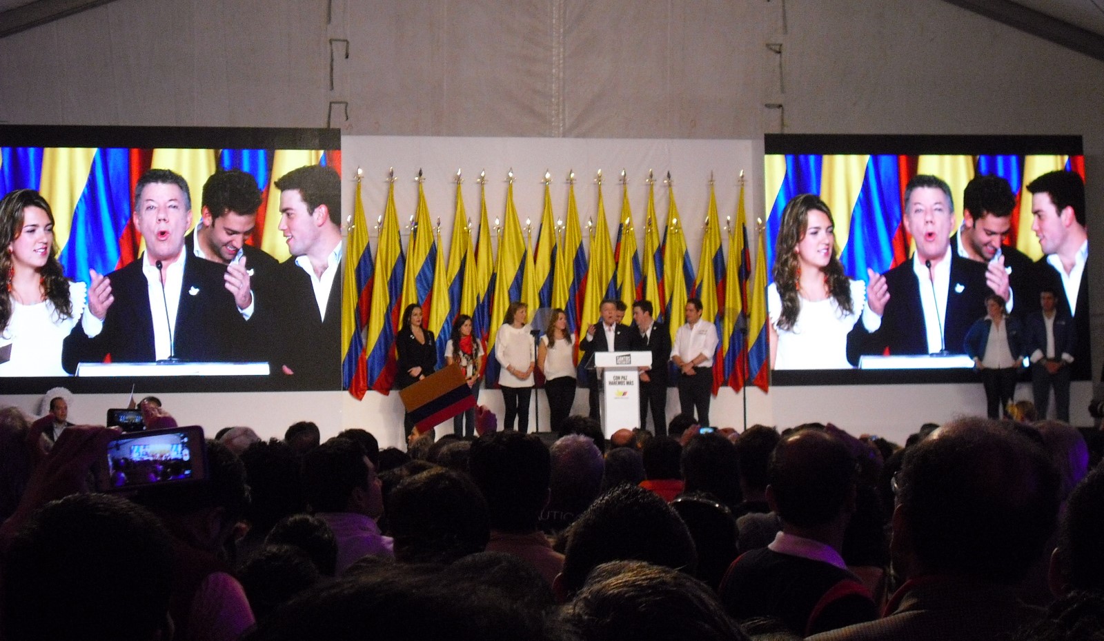Santos delivering his re-election victory speech