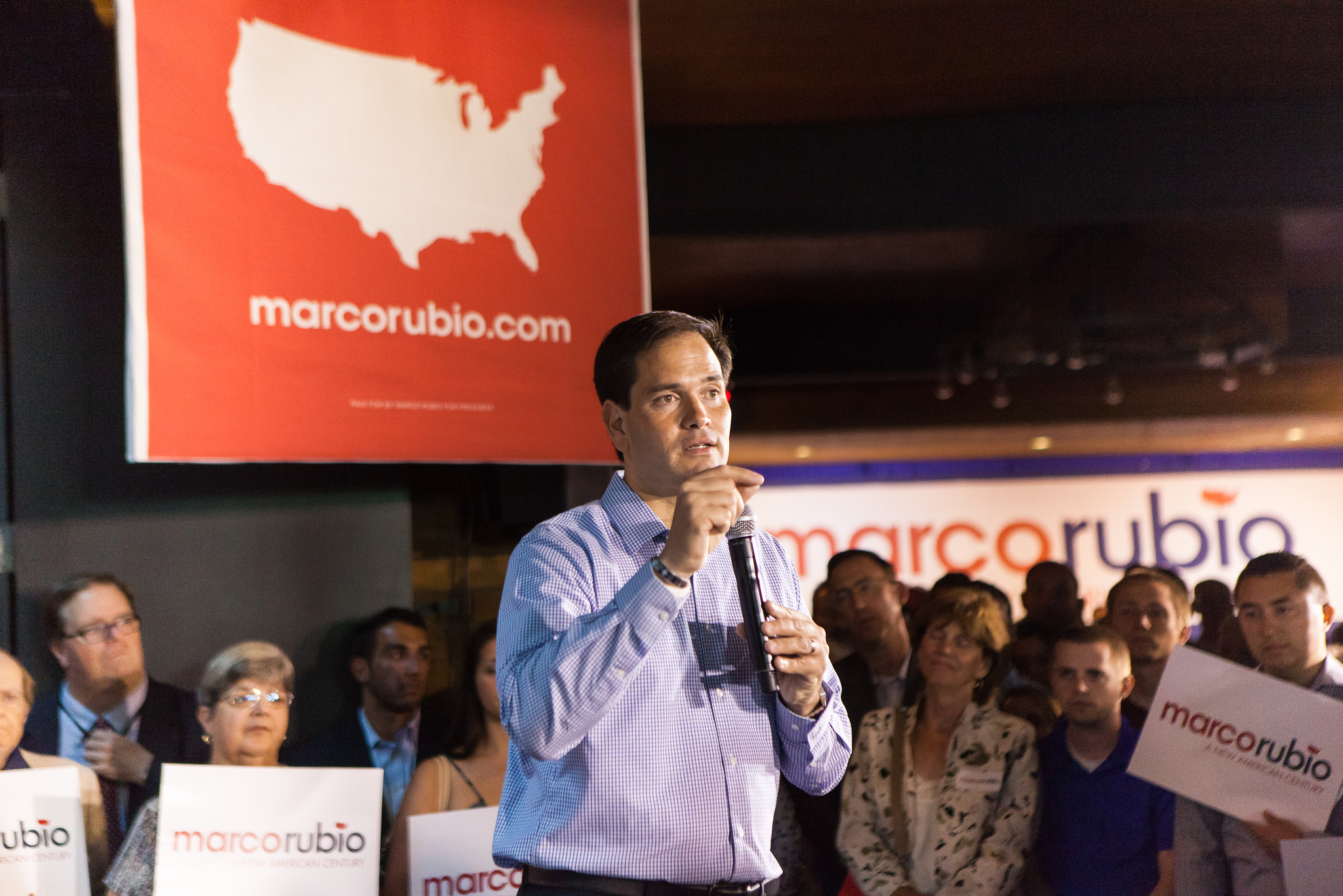 US Republican Party Presidential nominee Marco Rubio speaks to supporters. 