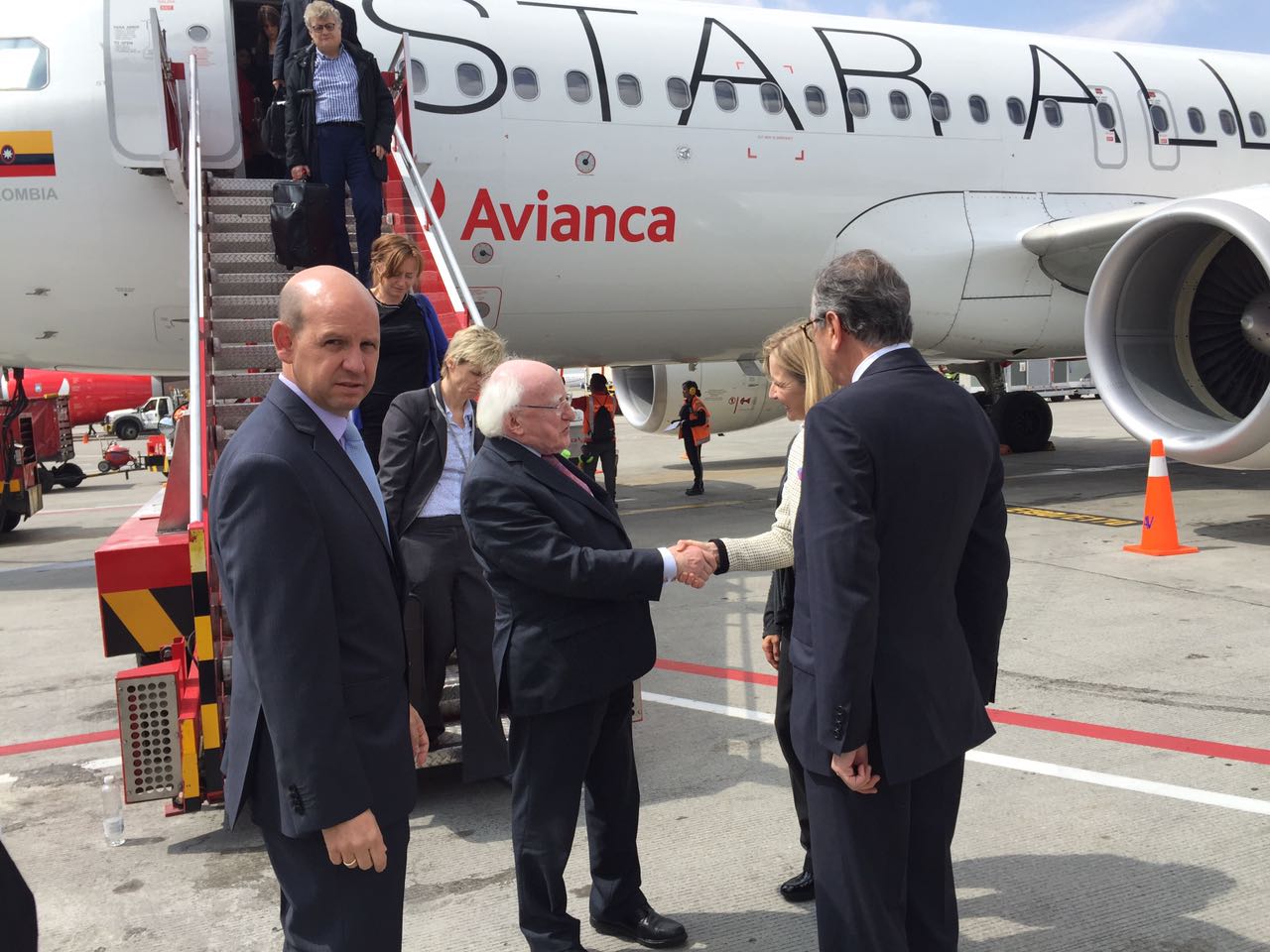 Irish President Michael D. Higgins arrives in Colombia.
