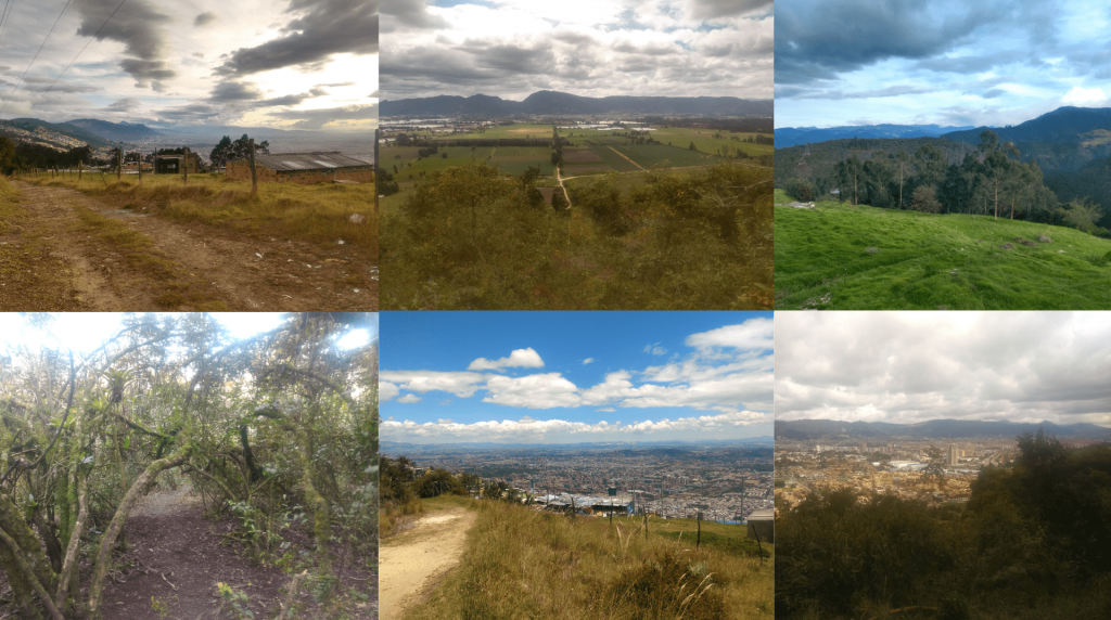 A collage of images of Bogotá, viewed from the north-east and north-west of the city.