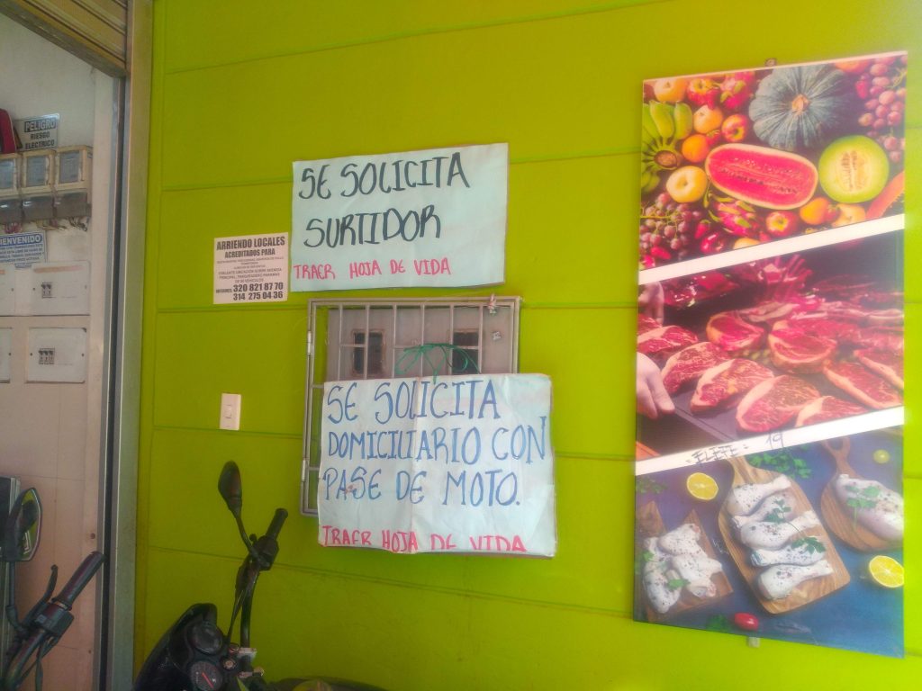 A fruit & veg shop in Bogotá is looking for workers. Some people don't have the luxury of choice with it comes to employment.