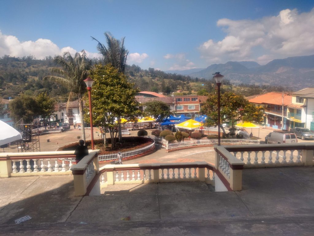 The quaint main plaza in Junín, Cundinamarca, Colombia. 