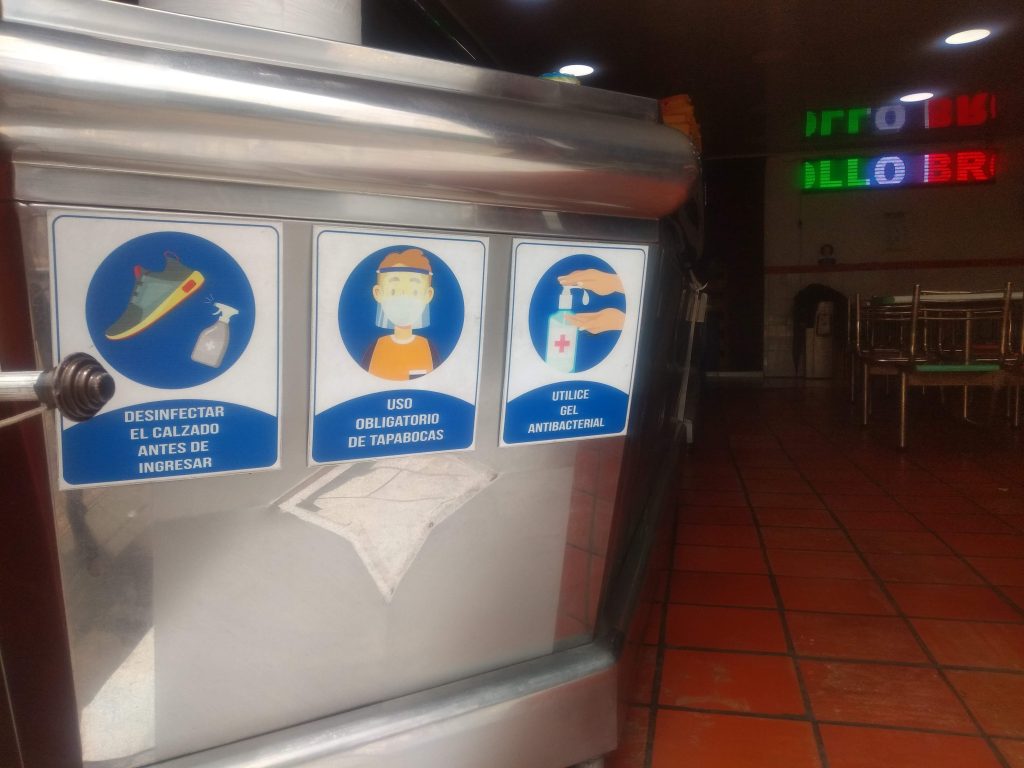 Hygiene recommendations aimed at reducing the spread of coronavirus on display in Bogotá, Colombia.